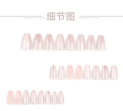 Pink3D Bow Nail Beauty New Short Ballet Nail Patch Xiaohongshu Wind Sweet Wear Nail Piece Wholesale