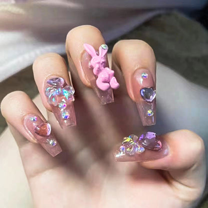 Wearable Manicure Y2K Sweet Cool Nail Art Love Violent Rabbit Wear Nail Art Piece Removable Nail Tips Nail Tip