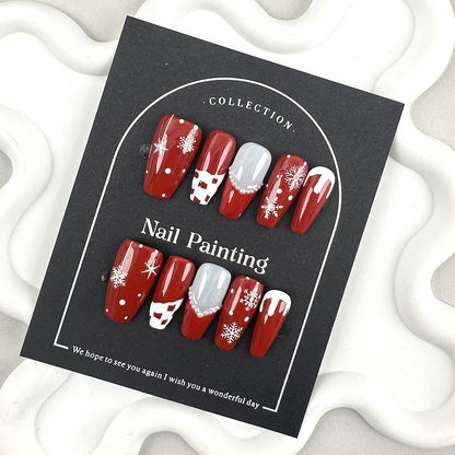 Christmas Style Hand-Painted Wear Nail Tip Pearl French Cross-Border European and American Style Handmade Nail Stickers