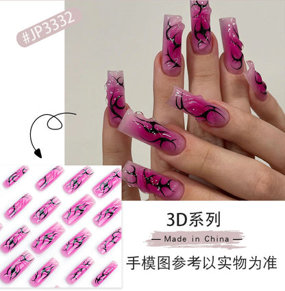 Exclusive for Cross-Border Wear a Hot Girl3D Three-Dimensional Blooming Manicure Best Seller in Europe and America Rectangular Nail Wearable Nail Tip Wholesale