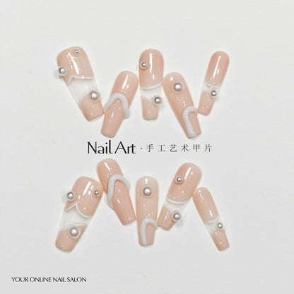 Handmade Wear Armor High-Grade White Nail Stickers Autumn and Winter Handmade High-Quality Goods Fake Nail Tip Wholesale