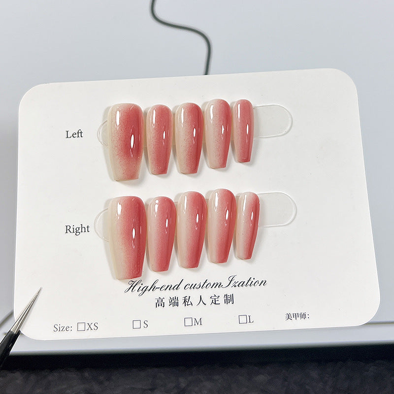 Handmade Wear Nail Strawberry Milkshake Two-Tone Gradient Mid-Length Handmade Nail Stickers Detachable Fake Nails