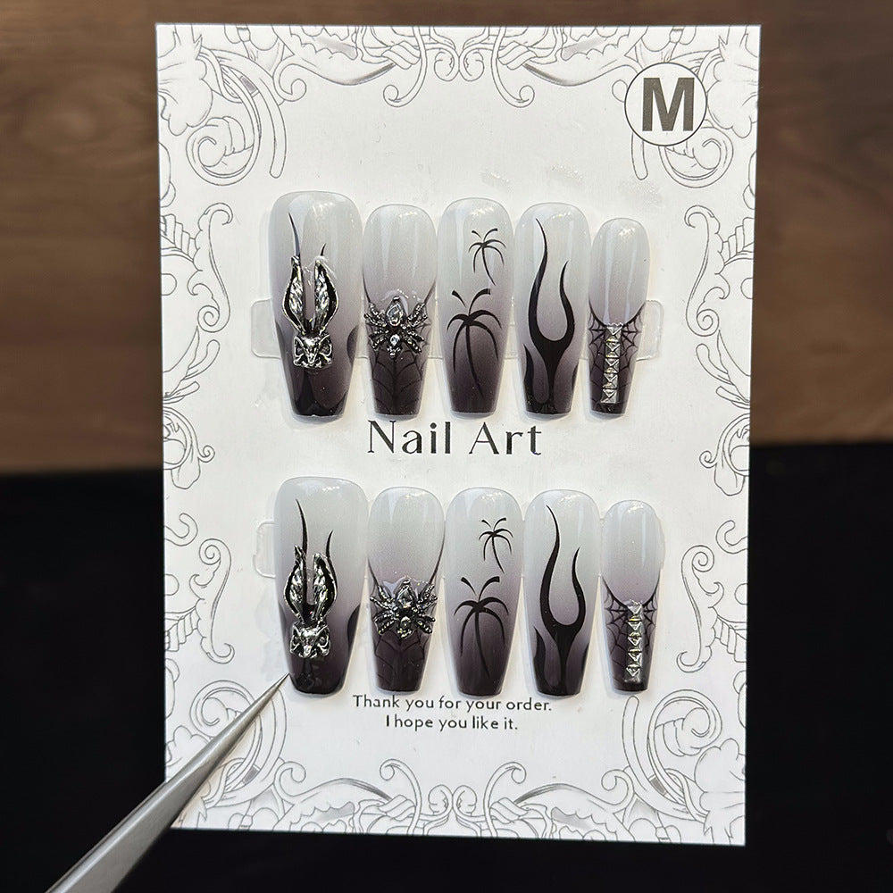 European and American Dark Gradient Flame Alloy Ornament Nail Stickers Fireworks Spider Gothic Style Hand-Wear Nail Piece