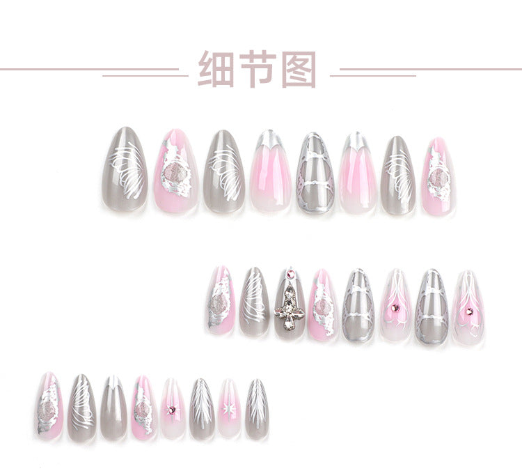 Three-Dimensional Water Drop Feeling Wearing Nail Fake Nails Asterism Love Nail Beauty Pink Blooming Nail Patch Nail Tip Wholesale