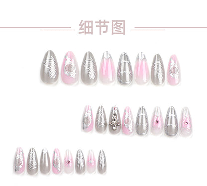 Three-Dimensional Water Drop Feeling Wearing Nail Fake Nails Asterism Love Nail Beauty Pink Blooming Nail Patch Nail Tip Wholesale