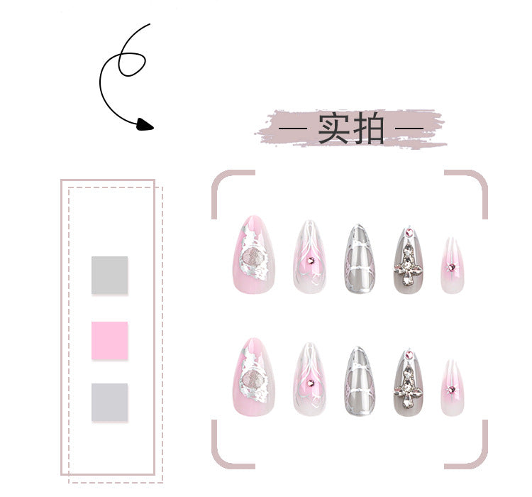 Three-Dimensional Water Drop Feeling Wearing Nail Fake Nails Asterism Love Nail Beauty Pink Blooming Nail Patch Nail Tip Wholesale