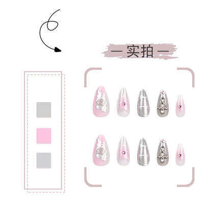 Three-Dimensional Water Drop Feeling Wearing Nail Fake Nails Asterism Love Nail Beauty Pink Blooming Nail Patch Nail Tip Wholesale