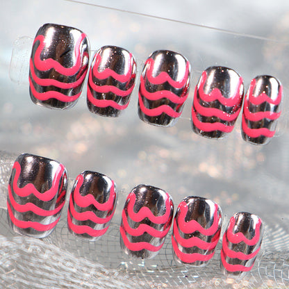 Hot Sale Metallic Hot Girl Manicure Wear Nail Silver Stripe European and American Sweet Cool Simple Retro Short Ballet Nail Stickers