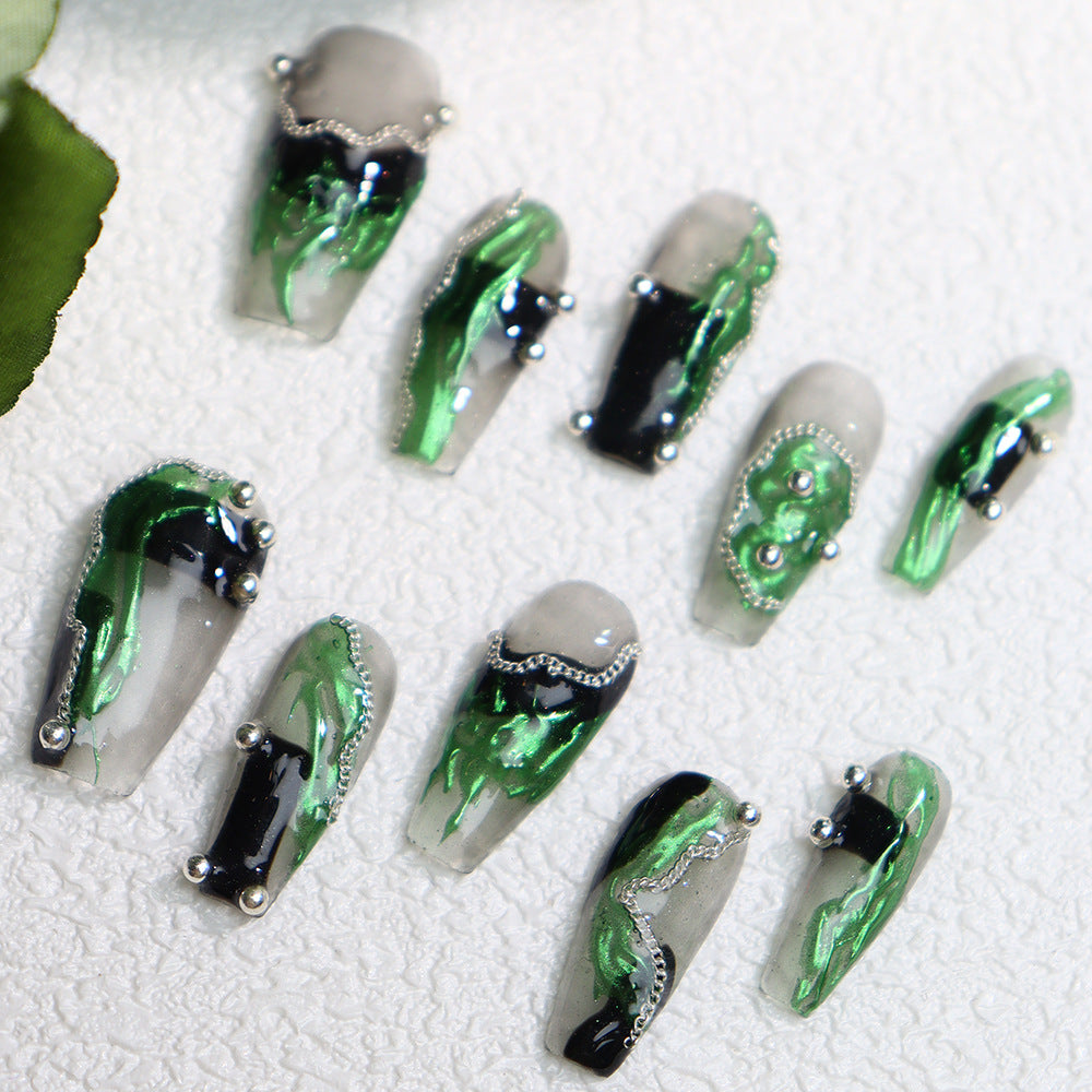 European and American Metallic Rock style Wear a Chain Green Sweet Cool Hot Girl INS Wind Nail Stickers