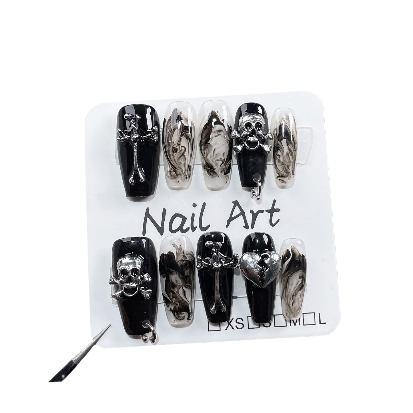 Handmade Hot Girl Manicure Dark Niche Punk Hand-Worn Nail European and American Personalized Wearable Nail Sticker