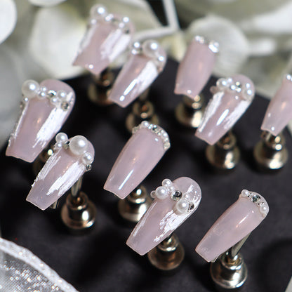 Pink Wedding Armor Wear Nail Pearl Wedding Dress Sweet Angel Wings Light Luxury Three-Dimensional Plaster Handmade Nail Stickers