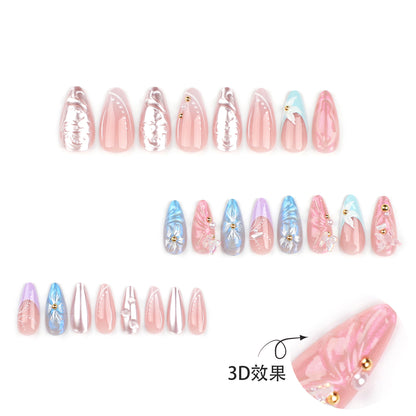 Three-Dimensional Water Ripple Wear Nail Manicure Wholesale French Spot Drill Butterfly Flower Fake Nails press on nail