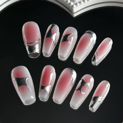 Handmade Wear Nail Blush Metal Mid-Length Show White Net Red Finished Nail Beauty Nail Tip Wear Nail Fake Nail Patch