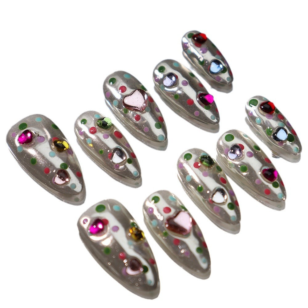 Factory Direct Sales Nail Stickers Wear Armor Summer ins Wind Heavy Gold Dopamine Colorful Love Gem Fake Nail Sticker