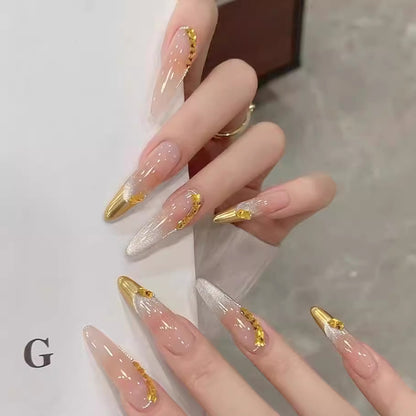 Handmade Wear Nail New Summer Golden Wheat Blush Gradient Cat Eye Temperament White Lady Internet Hot