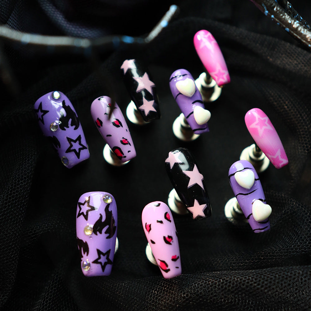 New Nail Beauty Patch Wear Armor Summer ins Wind Y2K Sweet Cool Hot Girl Leopard Print Stars Heart Flame Detachable