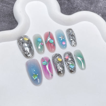 Autumn and Winter New Handmade Wear Nail Sweet Cool Hot Girl Contrast Color Handmade Finished Nail Beauty Patch Wearable Nail Sticker