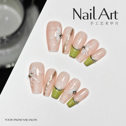 Handmade Wear Armor High-Grade Nail Stickers Hand-Made Short French Gentle White Summer Fake Nails