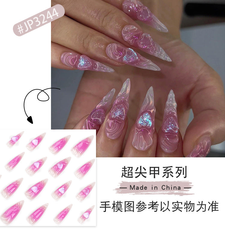 Pink3D Love Heart Internet Celebrity Best-Selling Nail Beauty Wear Nail Best Seller in Europe and America Super Long Tip Fake Nails Blooming Nail Tip Wholesale