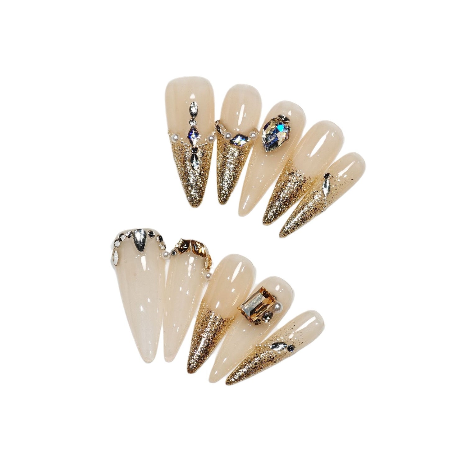 Handmade Wear Armor Golden Cat Eye Cute Light Luxury Premium Water Drop Champagne Removable Fake Nail Tip Wholesale