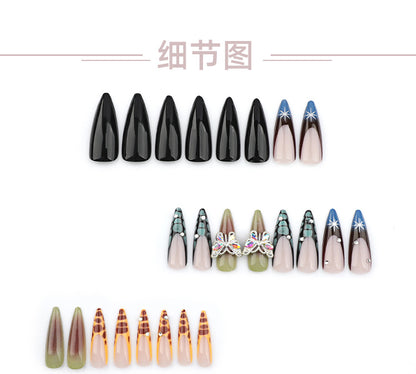 European, American and French Style Wear Armor Autumn New Spot Drill Butterfly Nail Art Blooming Wear Nail Tip Pure Black Fake Nails