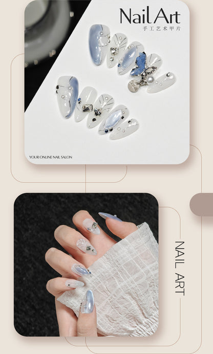 Handmade Wear Hot Girl Boutique High-Grade Almond Short Relief Nail Stickers Fake Nails Handmade Wholesale