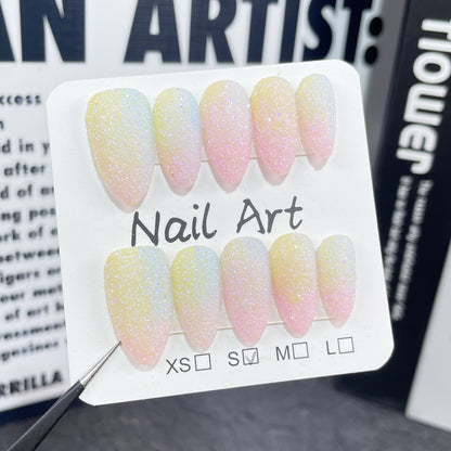 【Dyed Nail】Autumn and Winter New Colorful Multi-Color Gradient Nail Beauty Sweet Cute Macaron Wearable Fake Nails