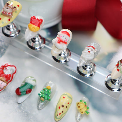 New Style Wear Nail Santa Claus Three-Dimensional Cartoon Cute Almond Nail Niche Wear Nail Stickers Finished Product One Generation