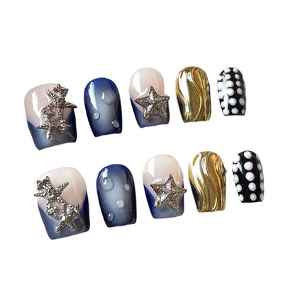 【Dyed Nail】Cross-Border European and American Short Handmade Wear Jia Xinghai Story Creative Design Sense Finished Nail Beauty Patch