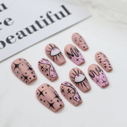 Hot Sale Nail Stickers Europe and America Y2K Pink Trendy Cool Hot Girl Graffiti Frosted Simulated Snakes Flame Eyes Leopard Print Four Awn