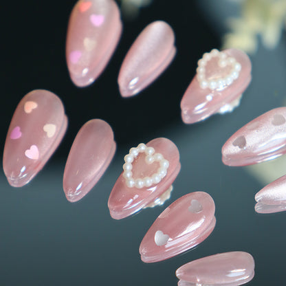 Thin and Glittering Pink Love Cat Eye Wear Nail Pearl Simple Sweet Pure Cute Sweet Girl Nail Stickers A300