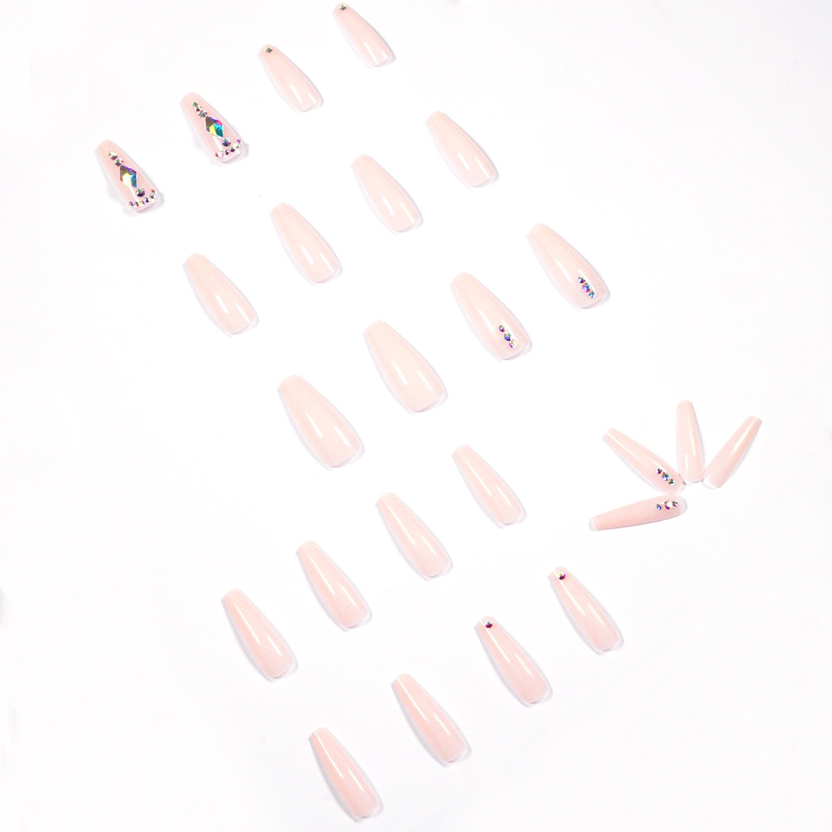 Nude Color Long T Diamond Diamond Wear Finished Nail Beauty Fake Nails Nail Stickers Nail Patch Foreign Trade Cross-Border Direct Supply