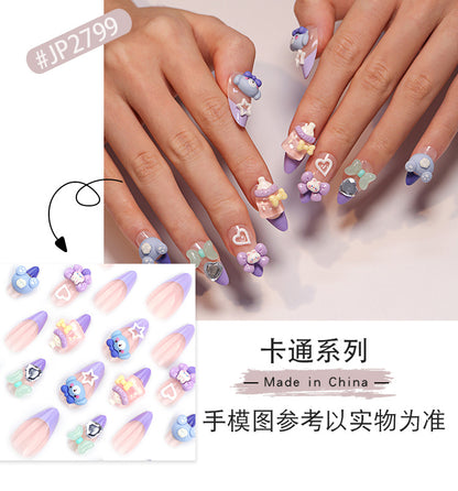 Cute Fun Elephant Manicure Fake Nails Cartoon Bottle Wearable Nail Tip Three-Dimensional Bow Wearing Nail Wholesale