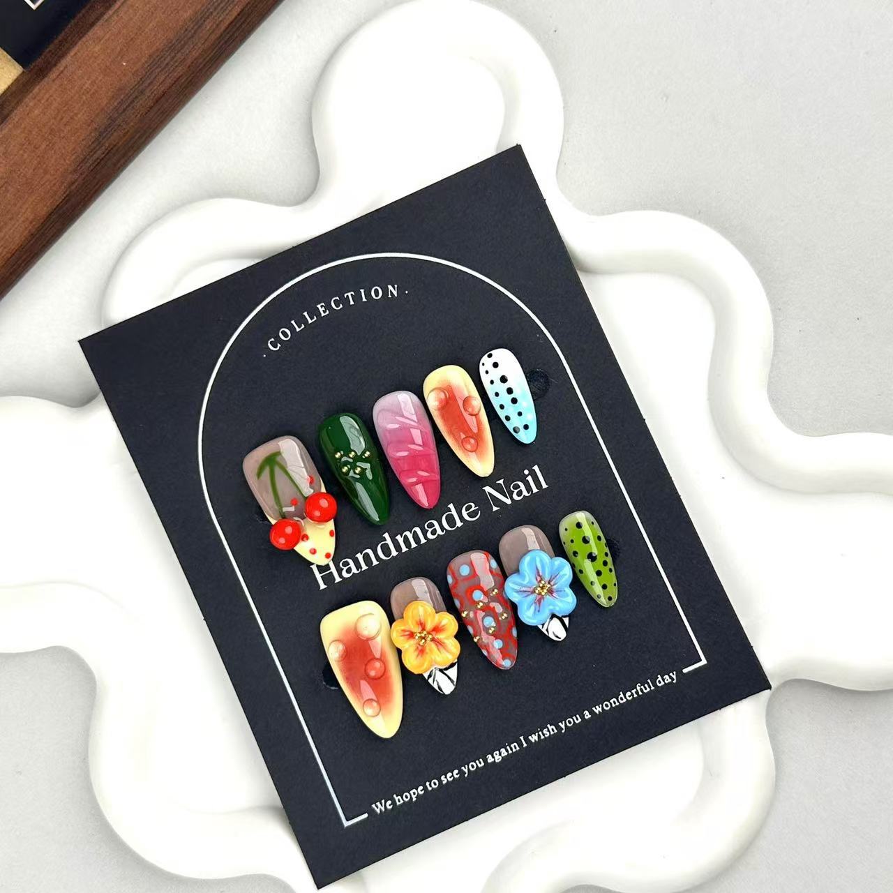 Handmade Pinch Color Collision Nail Stickers Wear Nail Tip High Sense Autumn and Winter Europe and America Cross Border Wholesale