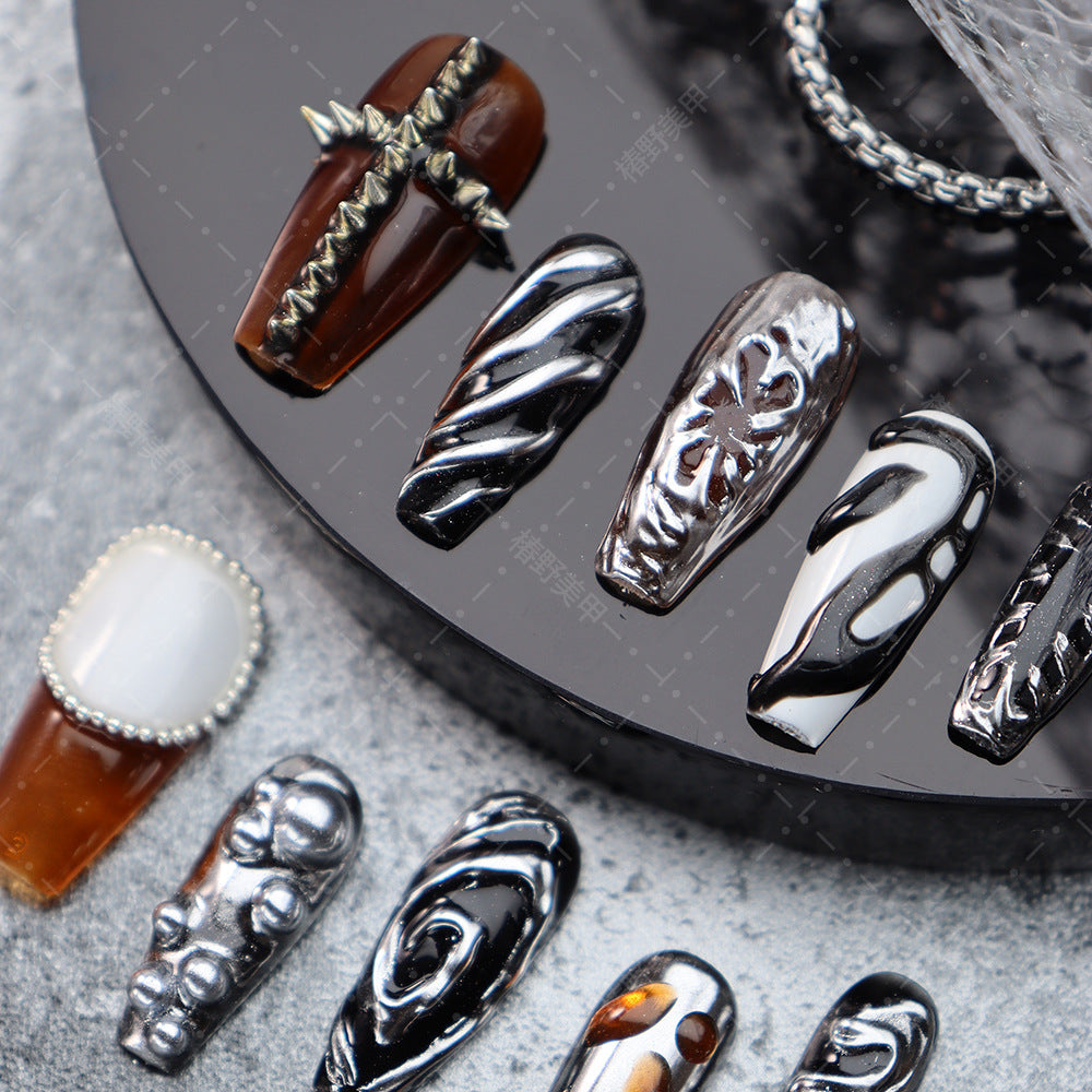 Hot Sale Nail Stickers Wear Armor Amber Dark Hot Girl Personality Punk Metallic Magic Mirror Effect Powder Rivet Cross