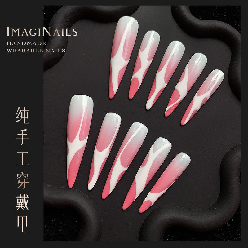 Elegant Gradient Pink and White Dreamy Fashion Trend Nail Shaped Piece