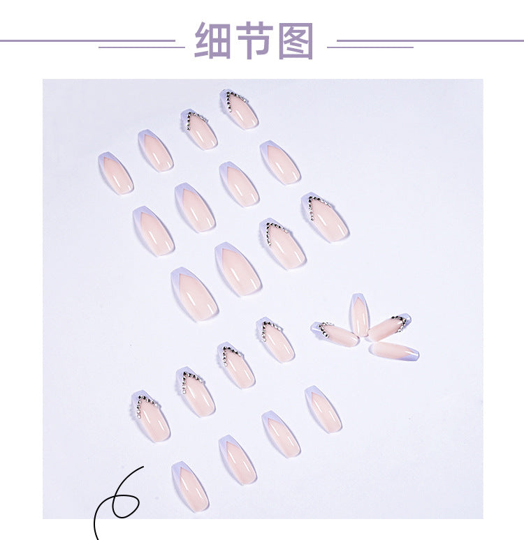 Light Purple French Full Diamond Long Ballet Nail Stickers Nail Patch Wear Finished Nail Beauty Fake Nails Detachable Nail