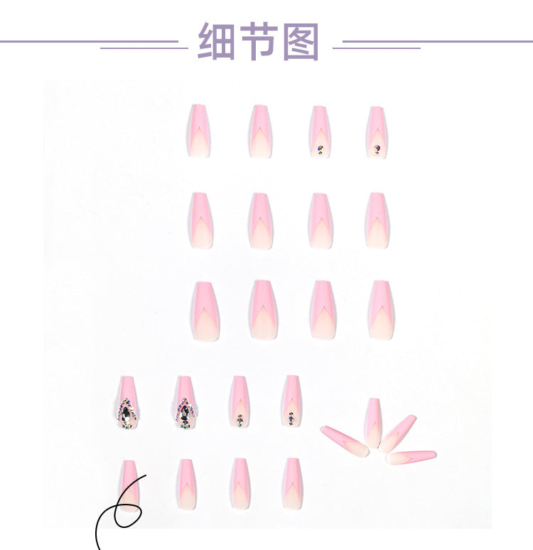 French Long Ballet Blue Rhinestone Temperament Wear Finished Nail Beauty Fake Nails Nail Stickers Foreign Trade Cross-Border Direct Supply