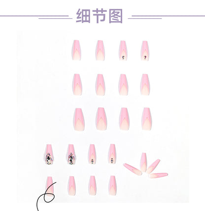 French Long Ballet Blue Rhinestone Temperament Wear Finished Nail Beauty Fake Nails Nail Stickers Foreign Trade Cross-Border Direct Supply