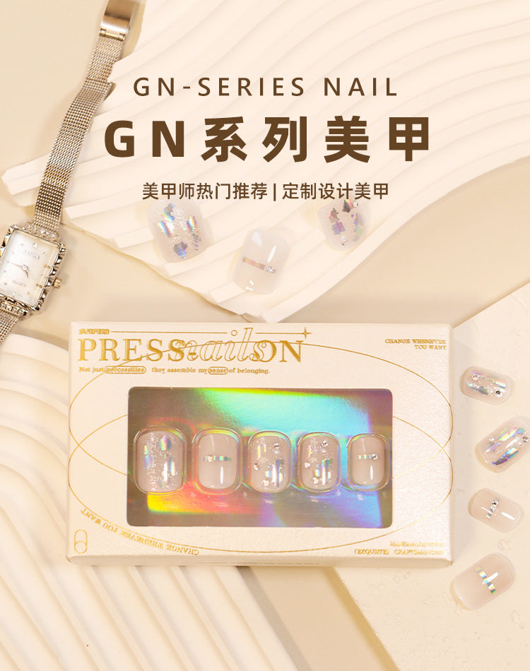 30Boxed High-Grade Wear Nail Fake Nails Shimmering Powder Sequins Nail Tip Short Wear Nail Spot Drill Nail Shaped Piece