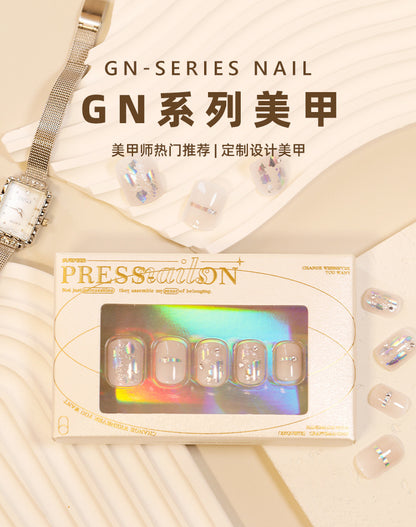 30Boxed High-Grade Wear Nail Fake Nails Shimmering Powder Sequins Nail Tip Short Wear Nail Spot Drill Nail Shaped Piece