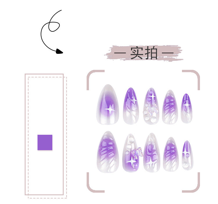 Wear a Nail Piece Wholesale3D Butterfly Purple Blooming Nail Art Fake Nails Cross-Border Hot Selling Nail Patch Wholesale