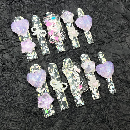 Ice Transparent Cute Handmade Wear Nail Super Long European and American Water Pipe Nail Sweet Candy Nail Stickers Foreign Trade Manicure