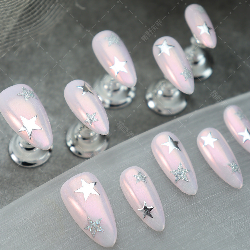 New Cross-Border Wear Nail Handmade Cat Eye Aurora Pink Asterism Almond Nail Four Seasons All-Match Removable