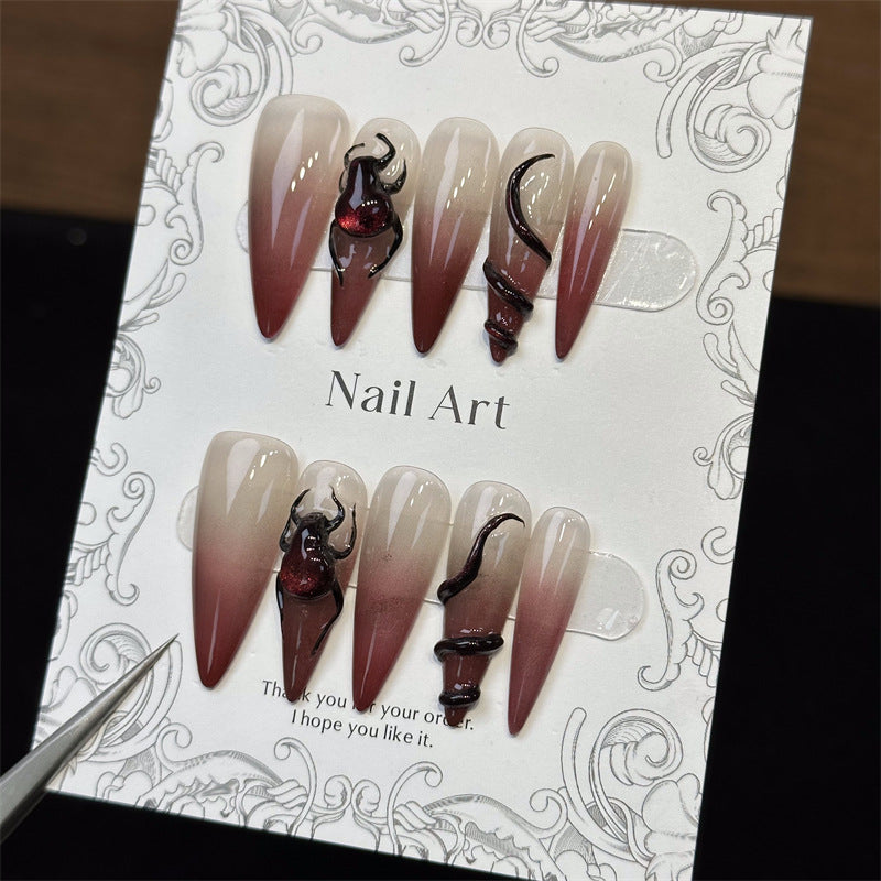 European and American Water Drop Long Tip Handmade Wear Nail Halloween Spider Simulated Snakes Blood Drops Nail Tip Nail Stickers Fake Nails