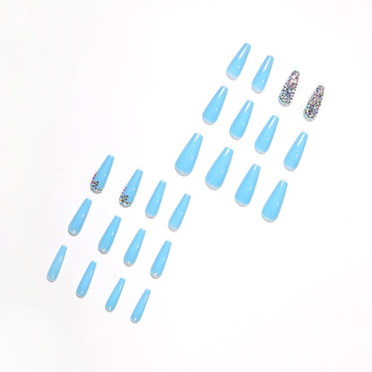 Sky Blue Full Diamond Wear Finished Nail Beauty Fake Nails Press on nail Nail Patch Detachable Nail Tip Cross-Border