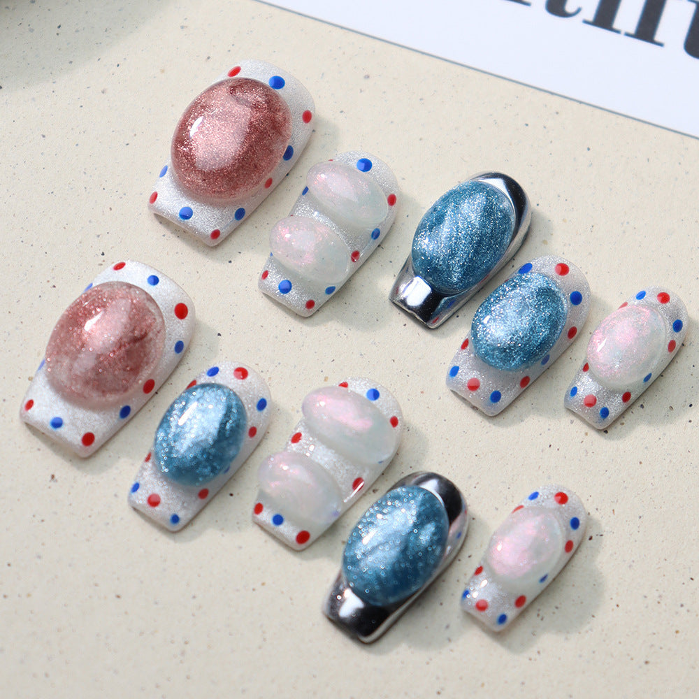 Manufacturer Nail Stickers Wear Armor Advanced Boutique Summer Crystal Three-Dimensional Polka Dot Magic Mirror Effect Powder ins Finished Manicure