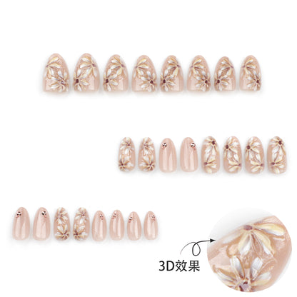 Nude Flower Wear Nail Wholesale3D Short Short Tip High-Grade Manicure Wearable Nail Tip Finished Product Fake Nails