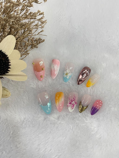 Cross-Border Hot Selling Popular Blooming Hand-Painted Three-Dimensional Carved White Elegant High-Grade Mid-Length Manicure