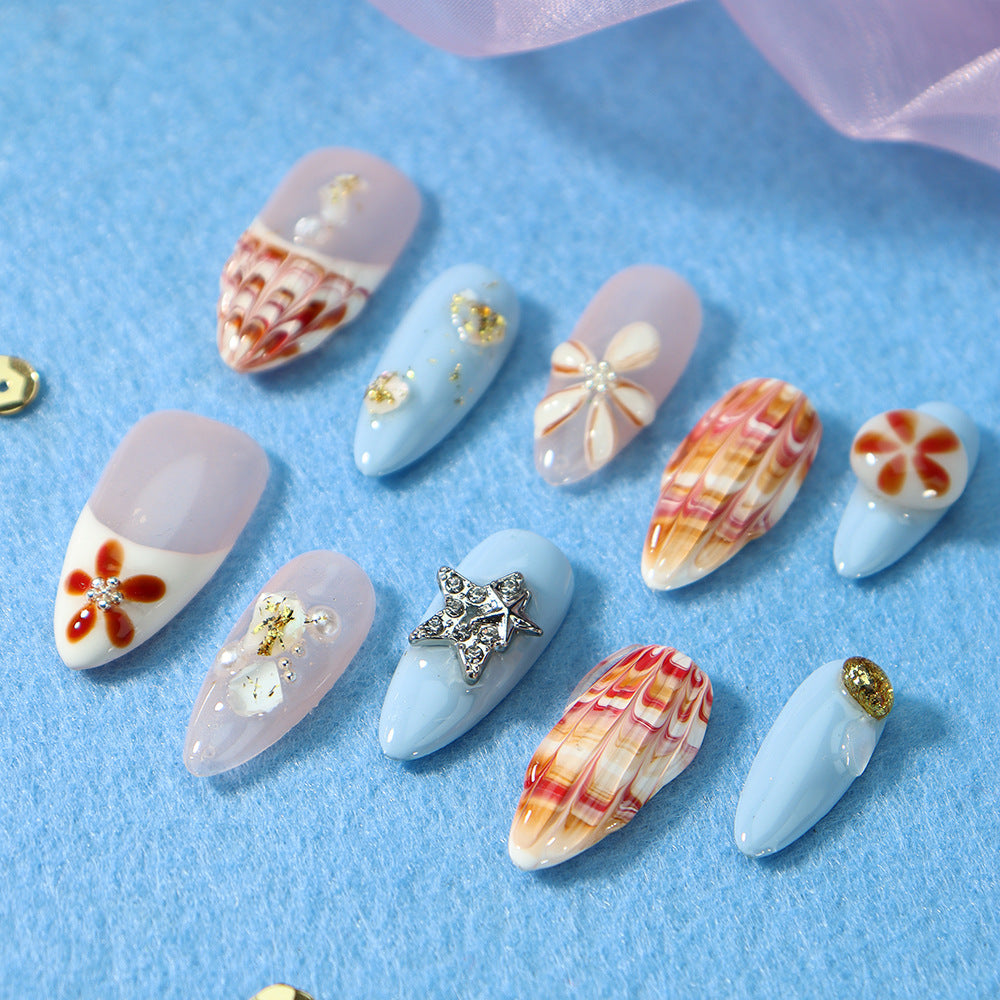 New Nail Beauty Patch Summer Little Fresh XINGX Hand-Painted Shell French Style Ice Transparent Pure Handmade Wear